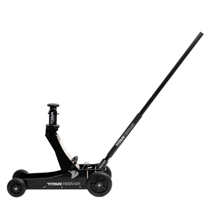 Alternate full-body side view of Titan Terrain rugged off-road floor jack