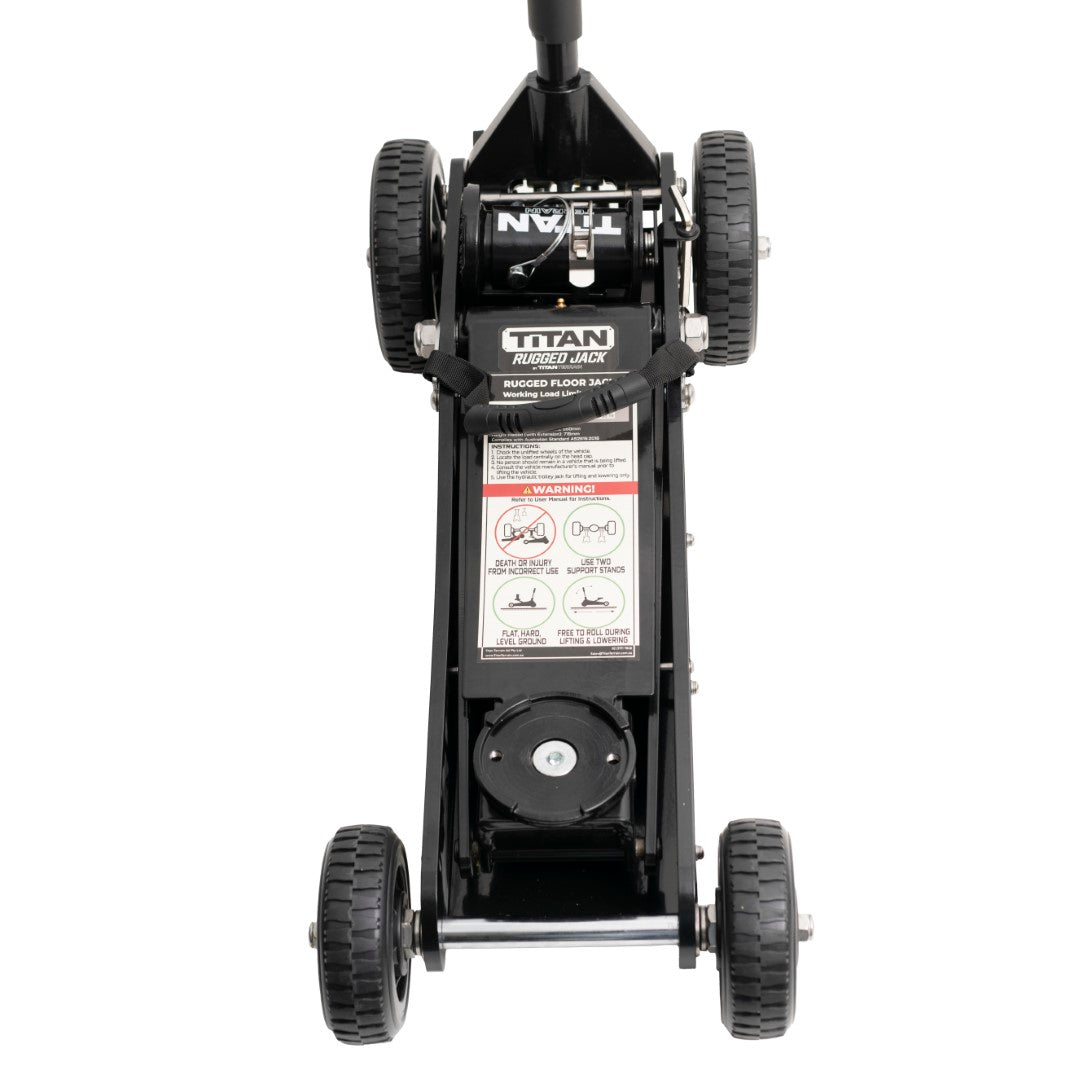 Top view of Titan Terrain rugged off-road floor jack without jack extension