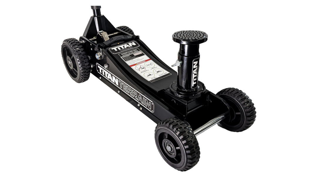 Titan Terrain 3-tonne rugged off-road floor jack angle view with adjustable jack extension