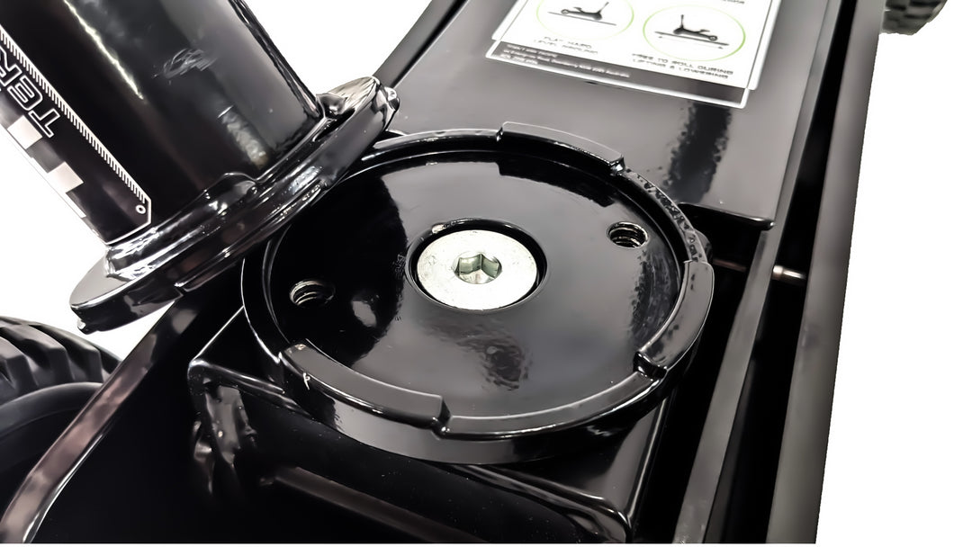Zoomed in view of Titan Terrain rugged off-road floor jack extension base plate