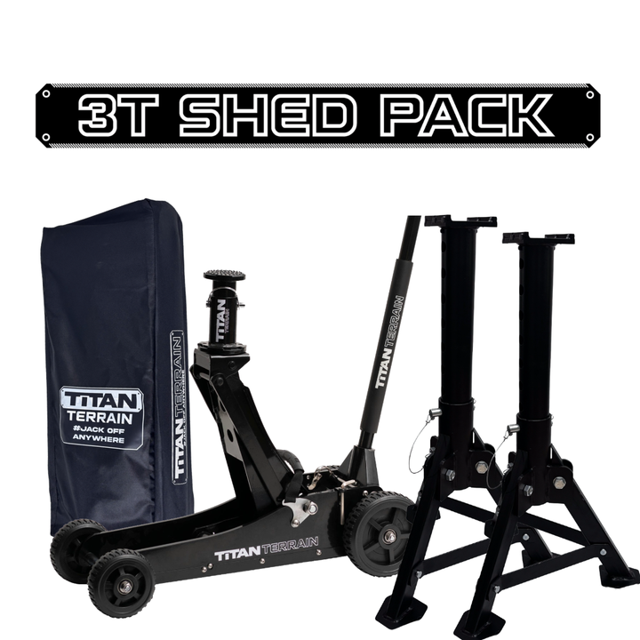 TITAN TERRAIN 3T Shed Jack Pack - Includes 3000KG Jack, Jack Stand Pair, Cover Bag