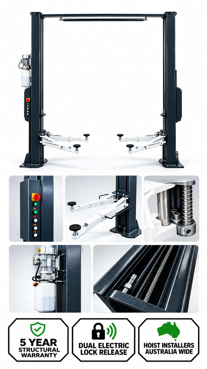 4.5 TONNE 2-POST CAR HOIST ELECTRIC LOCK RELEASE