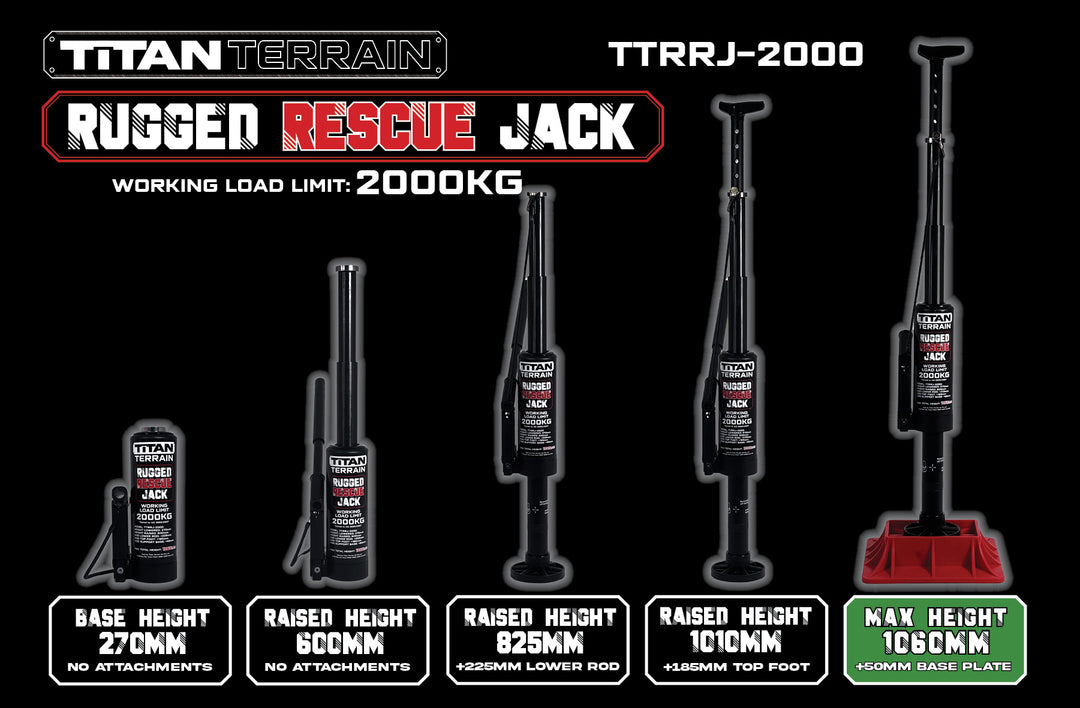 RUGGED RESCUE JACK - 2000KG - 1065mm Hydraulic Bottle Recovery Jack - Titan Terrain