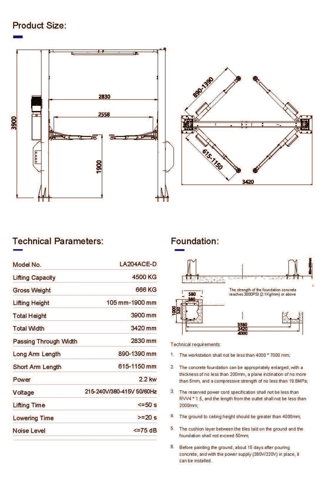 4.5 TONNE 2-POST CAR HOIST ELECTRIC LOCK RELEASE