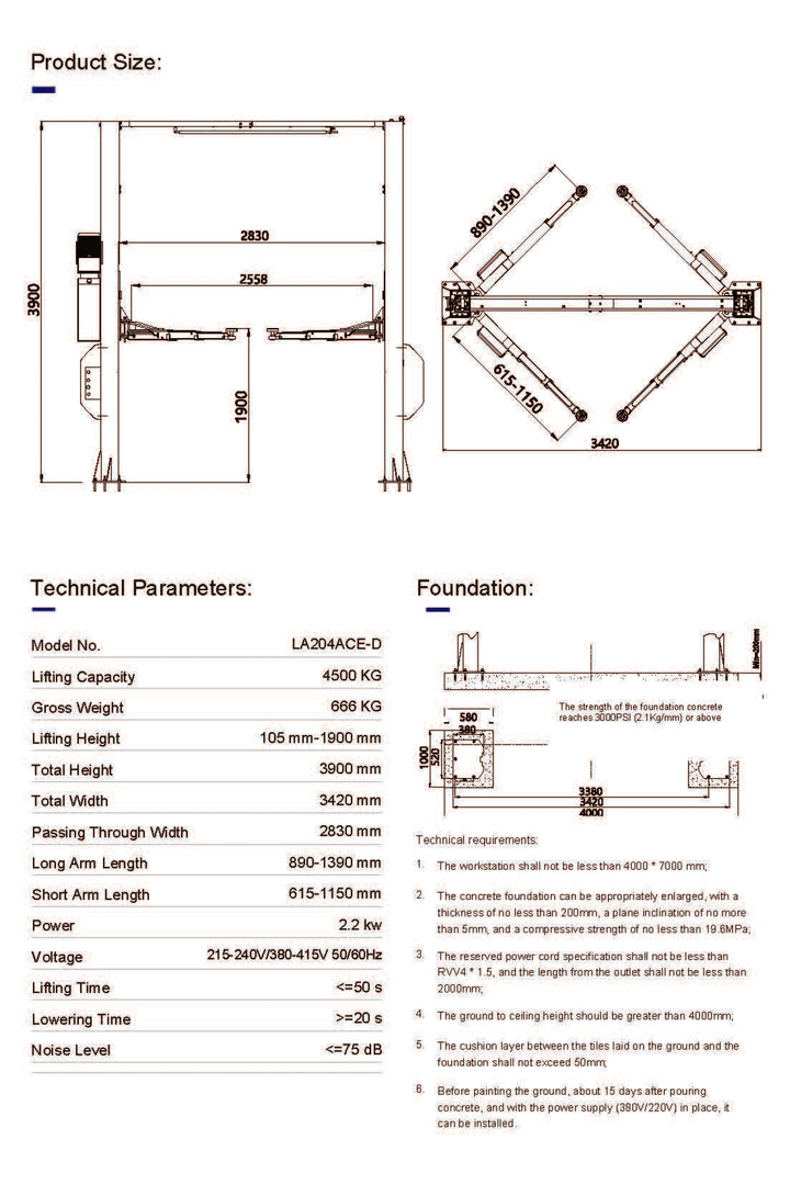 4.5 TONNE 2-POST CAR HOIST ELECTRIC LOCK RELEASE