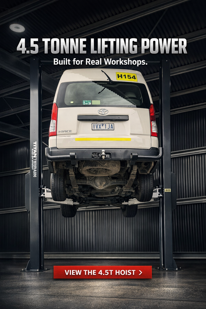 TITAN TERRAIN 4.5 TONNE 2-POST CAR HOIST ELECTRIC LOCK RELEASE