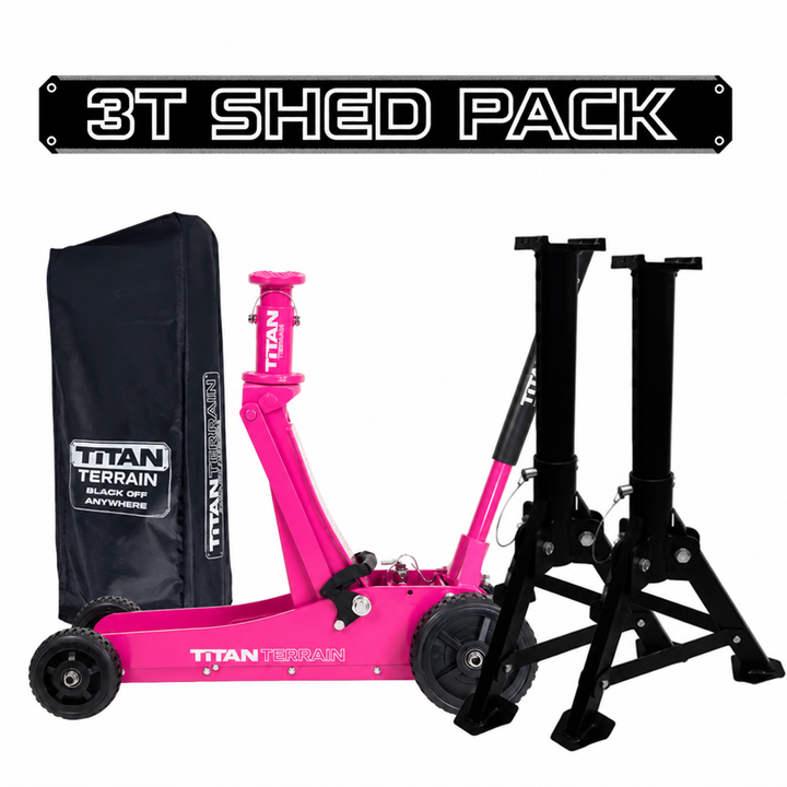 TITAN TERRAIN 3T Shed Jack Pack - Includes 3000KG Jack, Jack Stand Pair, Cover Bag