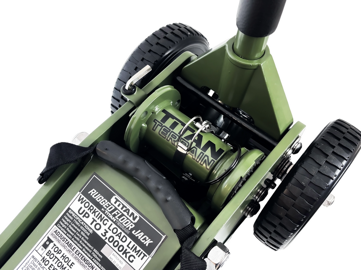 Titan Terrain 3 tonne rugged floor jack in army green