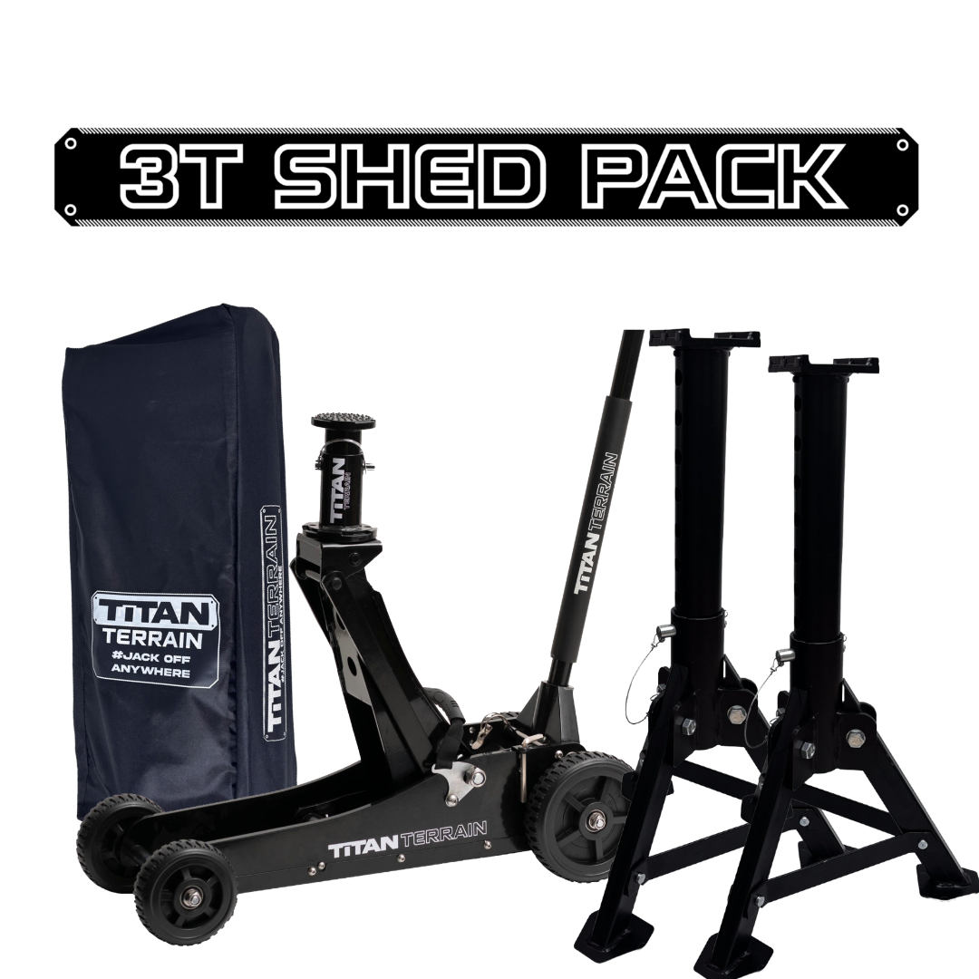 Titan Terrain 3T shed jack pack with jack, jack stands and cover bag
