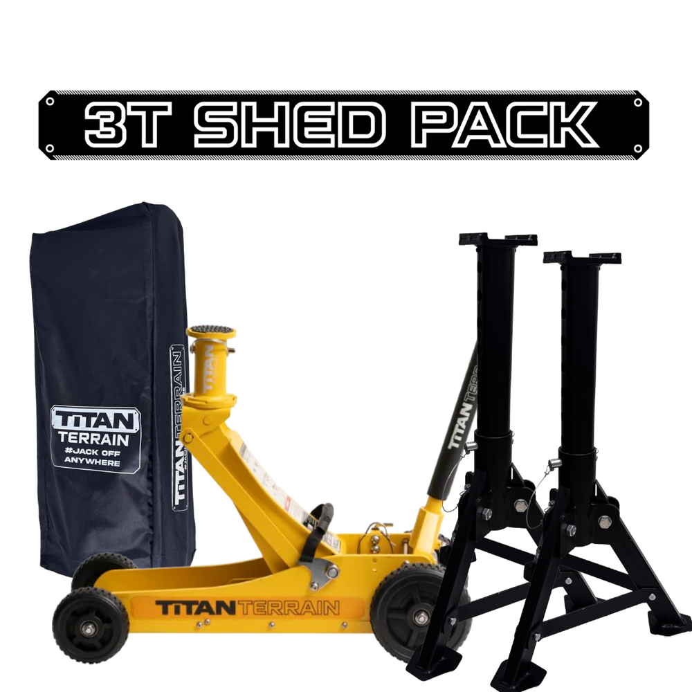 Titan Terrain 3T shed jack pack with jack, jack stands and cover bag