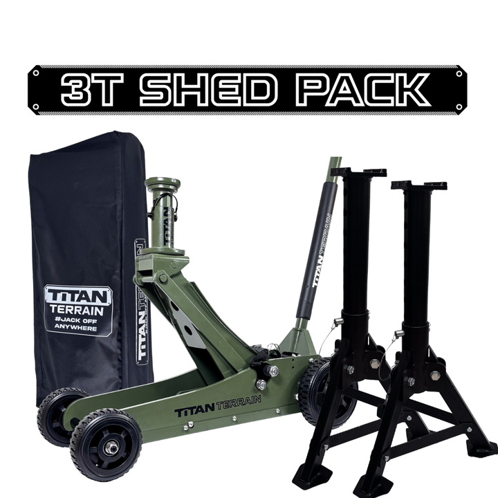 Titan Terrain 3T shed jack pack with jack, jack stands and cover bag
