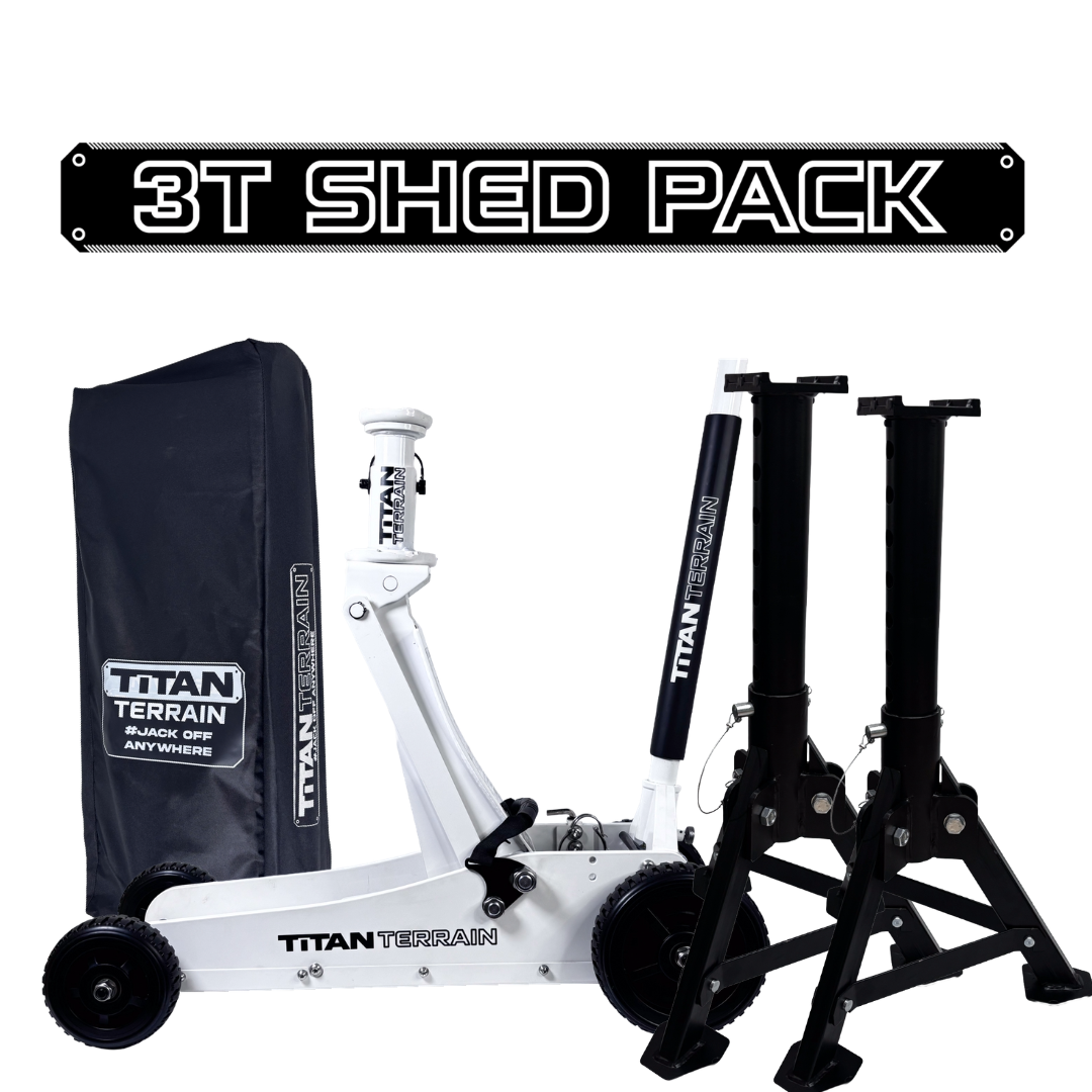 Titan Terrain 3T shed jack pack with jack, jack stands and cover bag