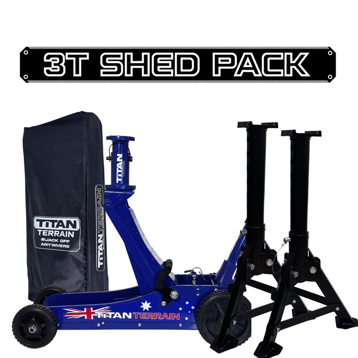 Titan Terrain 3T shed jack pack with jack, jack stands and cover bag