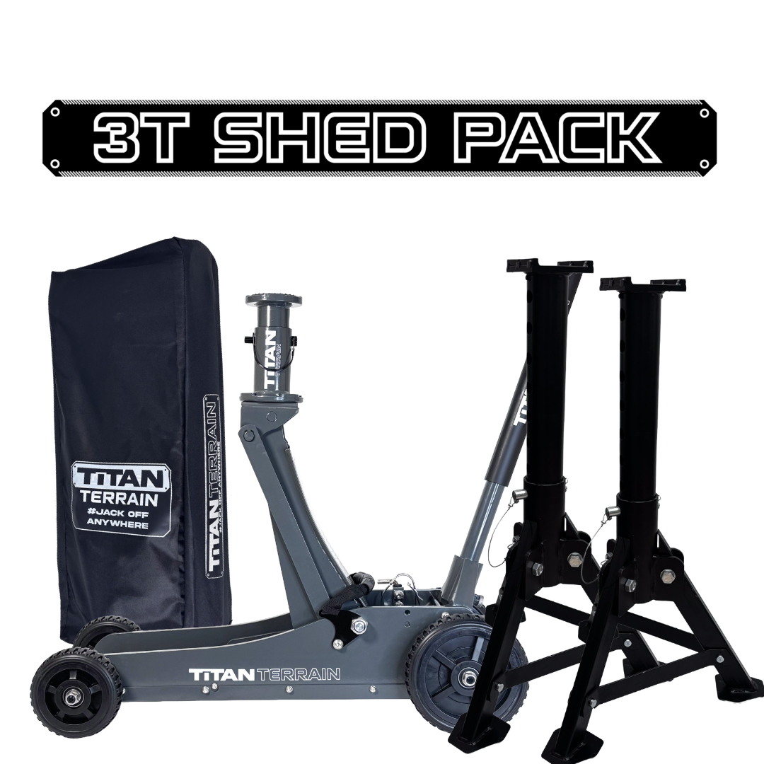 Titan Terrain 3T shed jack pack with jack, jack stands and cover bag