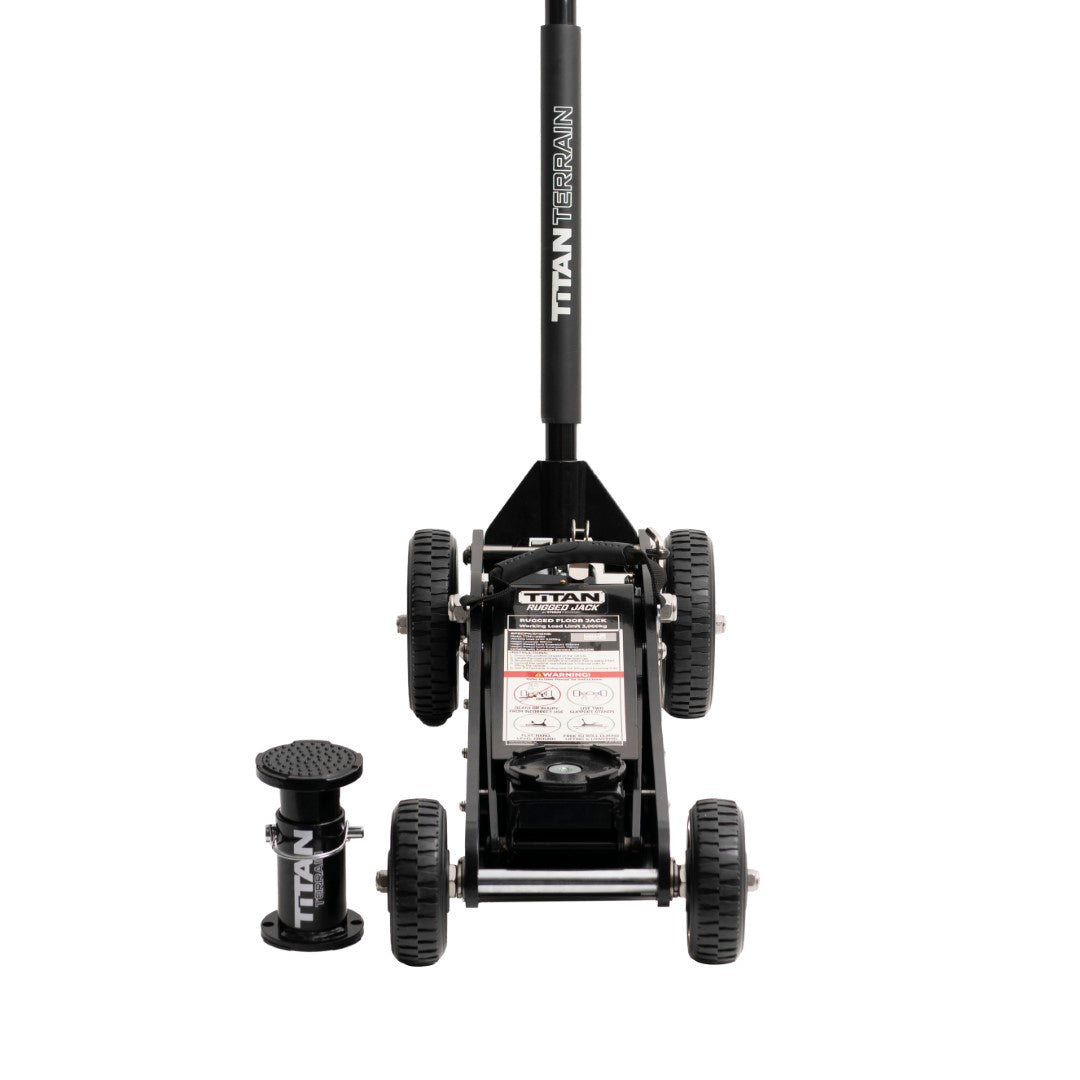 Front top view of Titan Terrain rugged off-road floor jack and jack extension